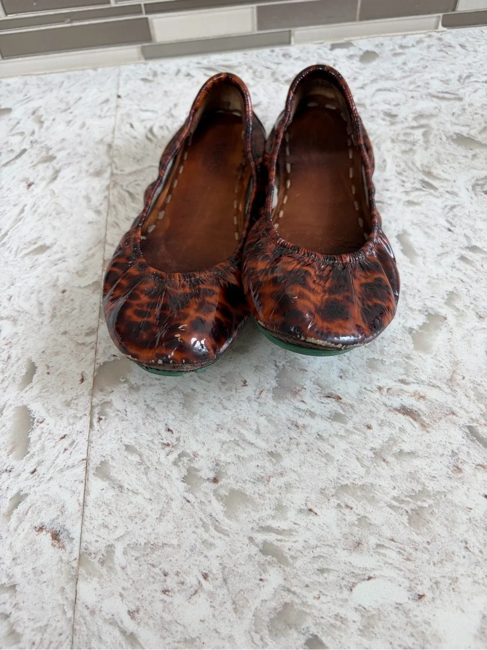 Tieks Tortoiseshell Patent Ballet Flat with Turquoise Sole